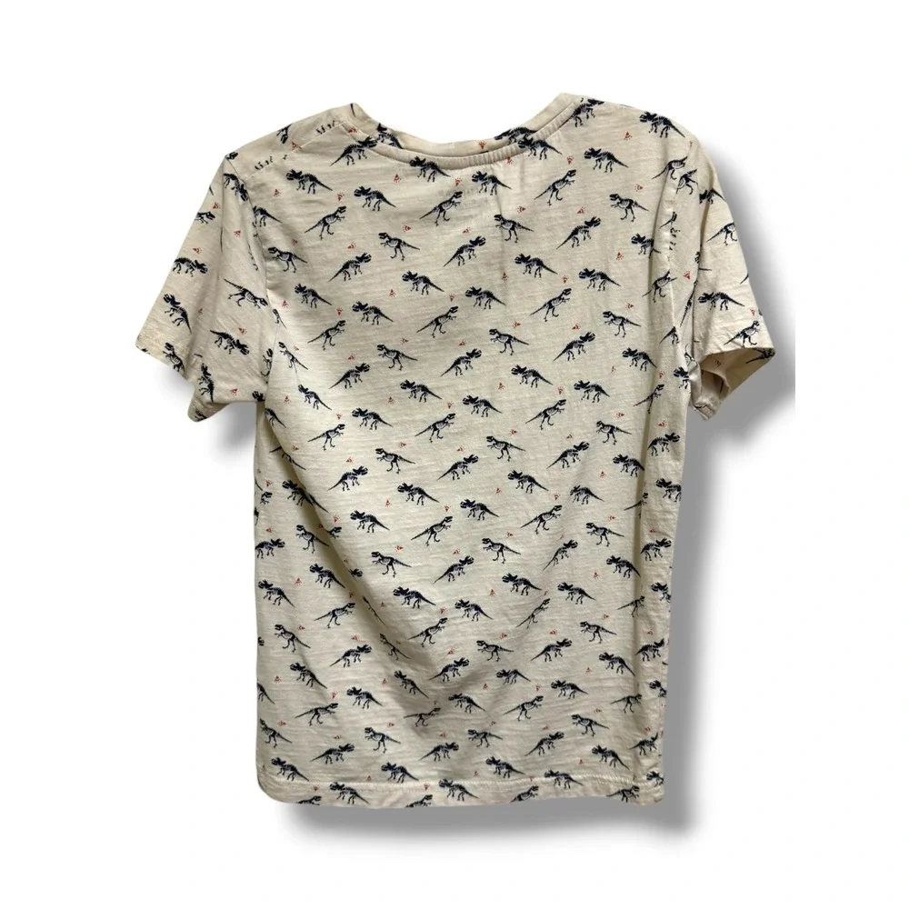 Craft+Flow Boys Dinosaur‎ Skeleton Print Pocket Tee Oatmeal Navy Size 7